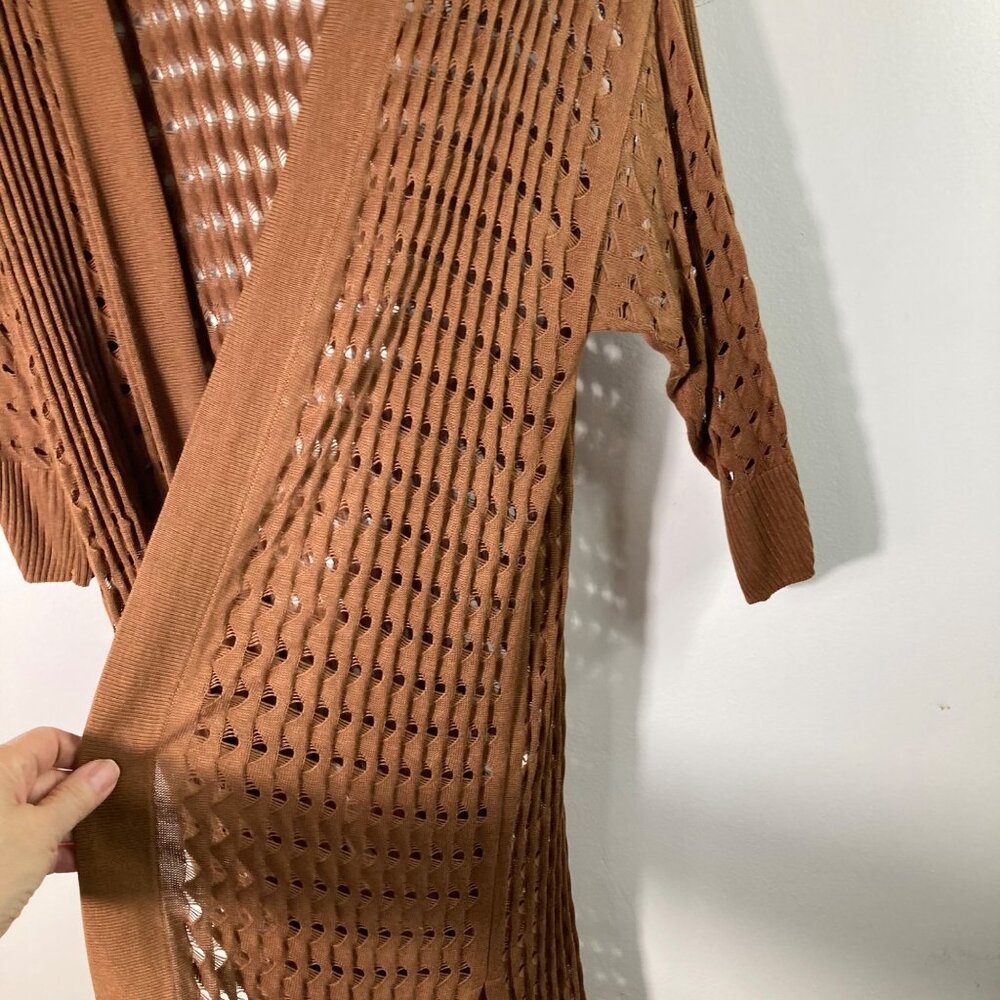 Womens Chicos Open Cardigan‎ Duster Open Crocheted 1/2 Sleeve Brown L Rayon - Picture 6 of 11
